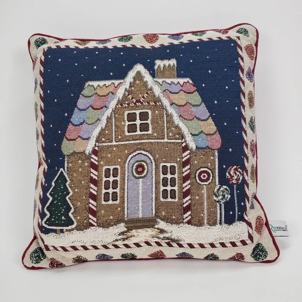 Riverdale Decorative Products Gingerbread House Tapestry Christmas Pillow 16x16